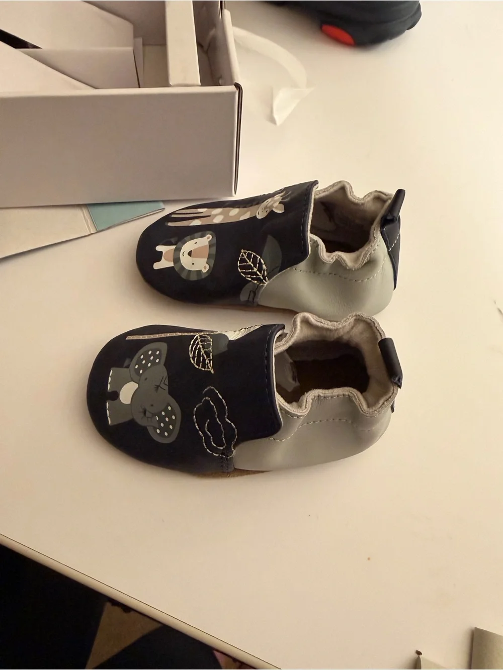 Robeez Soft Soles Hello World Navy Baby Booties with Safari Animals